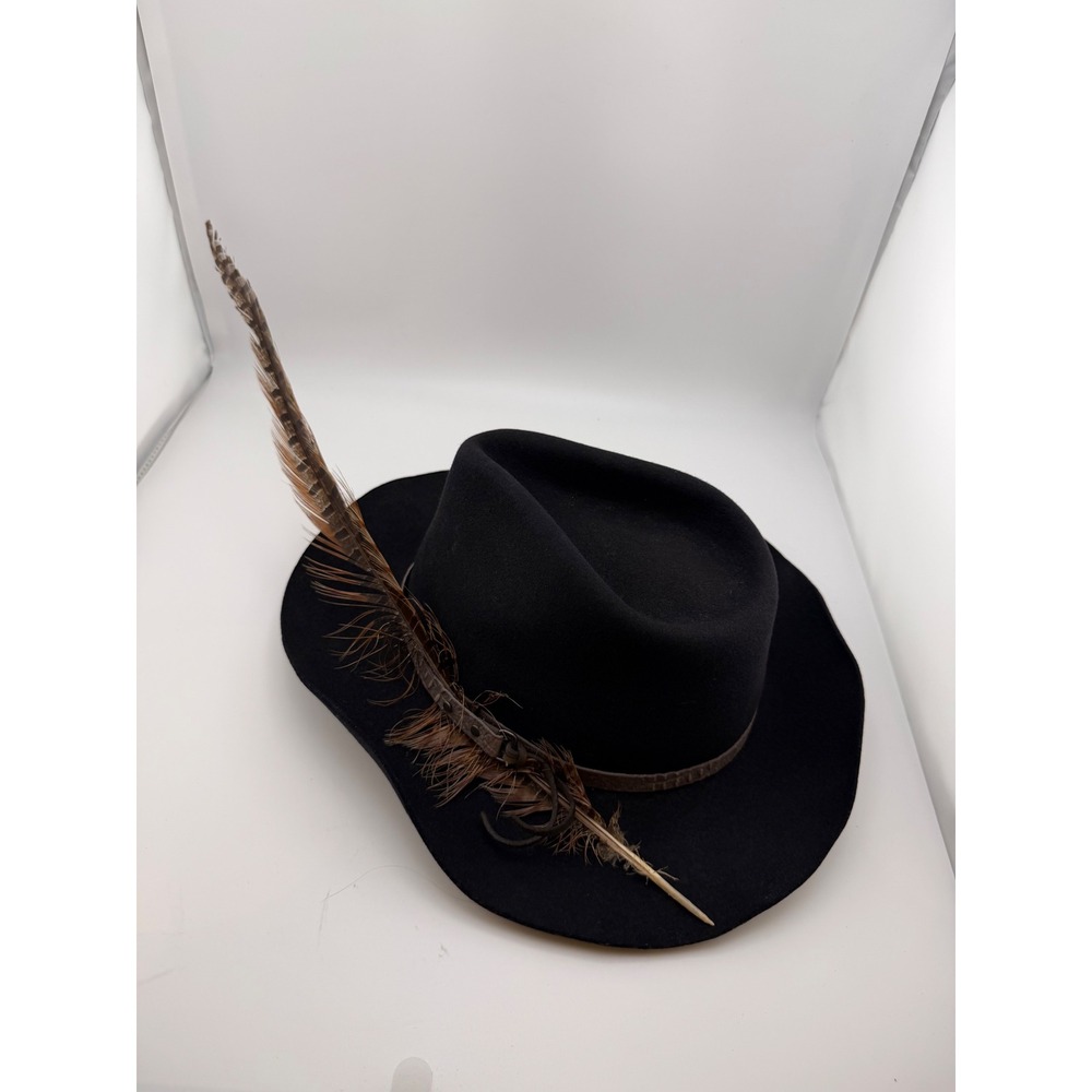 Texas Hat Co‎ Youth Large Black Felt Cowboy Hat with Pheasant Feather USA Made